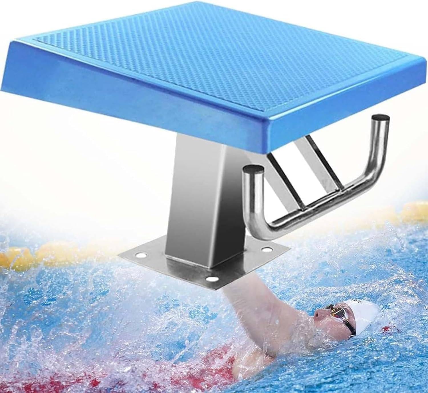 15° Inclined Diving Starting Block for Swimming Competitions, Heavy-Duty Stainless Steel Jumping Platform with Backstroke Handle, Supports 250kg/550lbs Weight Capacity