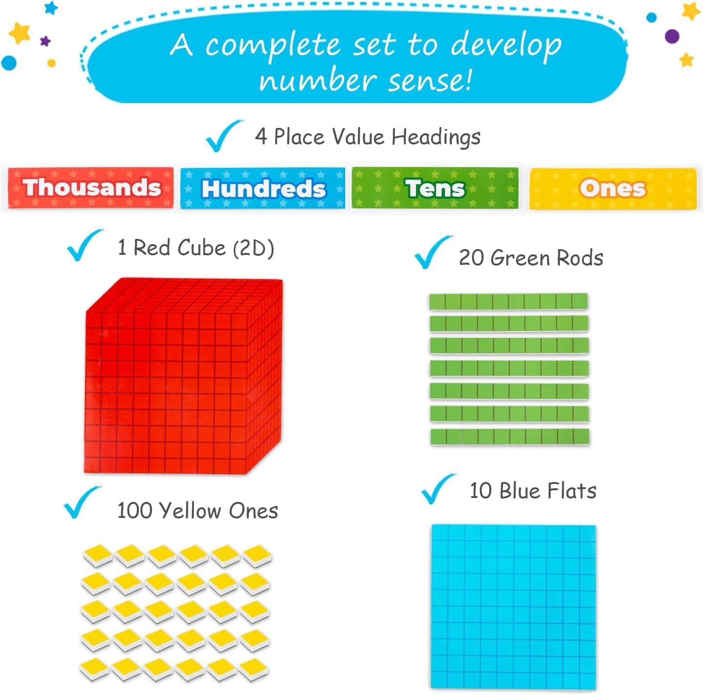 Simply magic 131+4 PCS Jumbo Colorful Magnetic Base Ten Blocks & 131 PCS Jumbo Magnetic Base Ten Blocks for Math