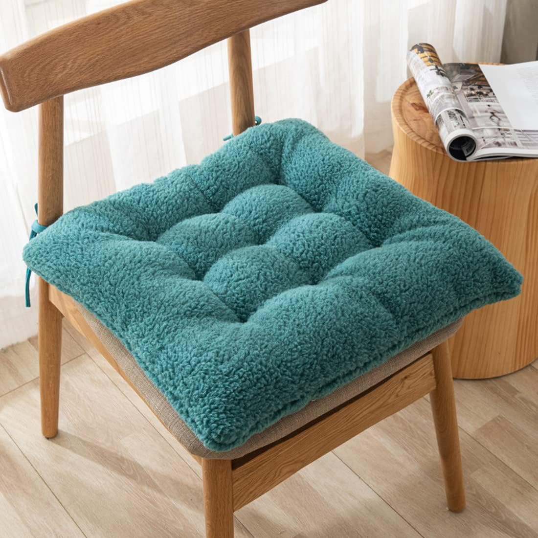 Kitchen Chair Cushion with Ties Soft Wool Touch Seat Cushions Solid Thick Seat Pad Mat Pads Decor for Chair Office Bedroom Living Room Car (Blue,20"x20")