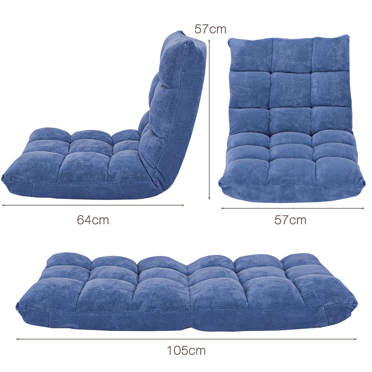 GOPLUS Bodenstuhl, Bodensofa mit Rückenlehne, Bodensessel mit Schlaffunktion, Floor Chair, Lazy Sofa, Meditationsstuhl für Wohnzimmer & Balkon (Blau)