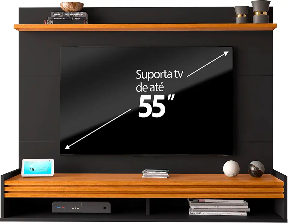 VIA NOSSA - Painel para Tv até 55 Polegadas Ripado Brasil 136cm Cor:preto/cedro