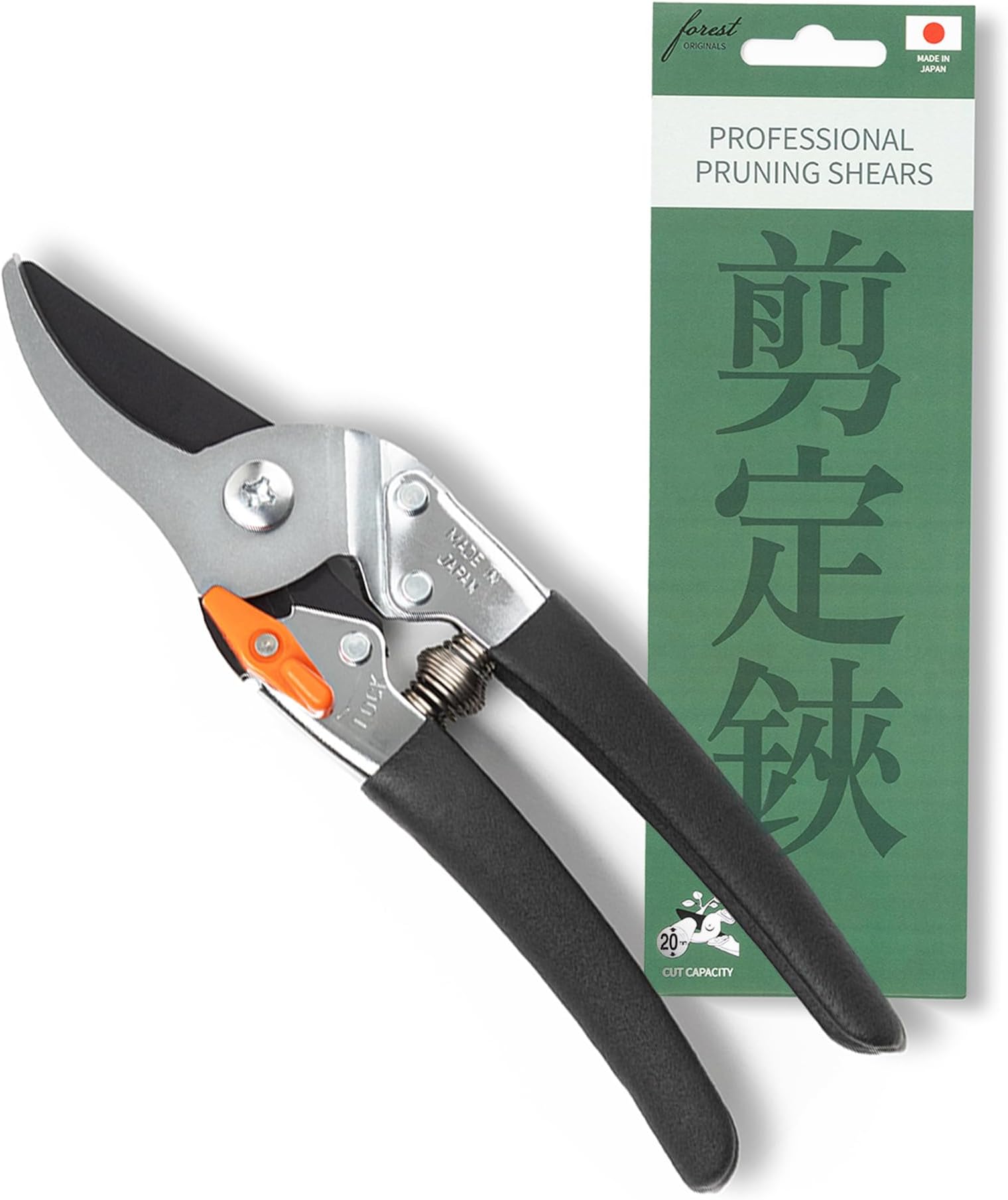 Saboten Japanese Bypass Pruning Shears 7.9 in, Fluorine-Coated Blade Wipes Clean, Rust & Sap Resistant, Ergonomic Non-Slip Grip, Duracon Safety Lock, 20mm Cut Capacity, Made in Japan Garden Clippers
