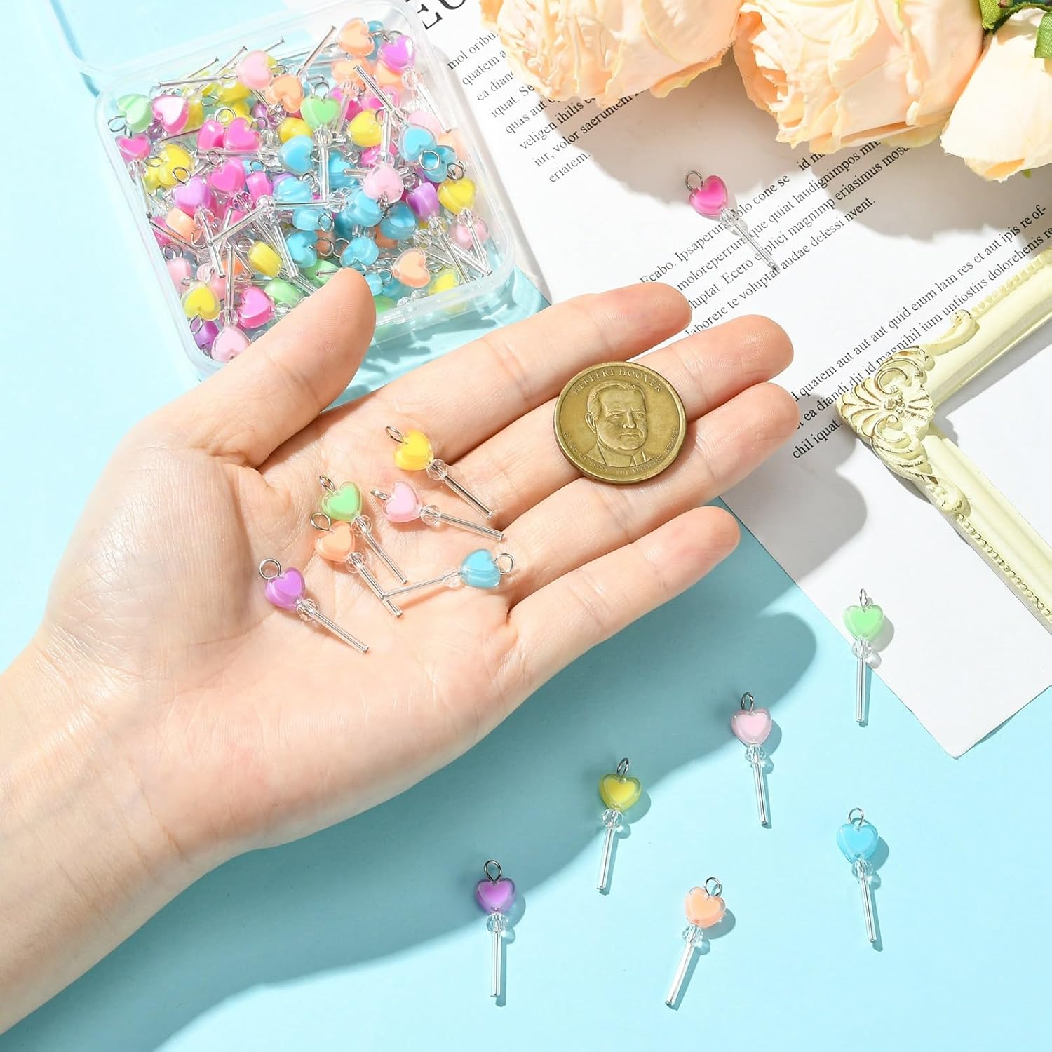 KitBeads 100Pcs Random Candy Heart Charms Dangle Love Lollipop Charms for Jewelry Making Valentine Bracelets Necklaces Keychains Accessories - Image 4