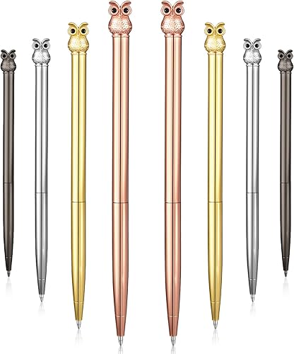 8 bolígrafos de metal búho, suministros de oficina de papelería escolar, bonitos suministros de Pascua, tinta negra (4 colores)