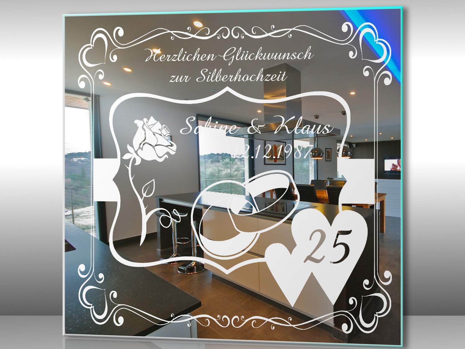 Spiegel mit Gravur zur Silbernen Hochzeit 3 ★ Wandbild ★ Hochzeitstag ★ Ehe ★ Hochzeitsgeschenk ★ 25 Jahre ★ personalisiert