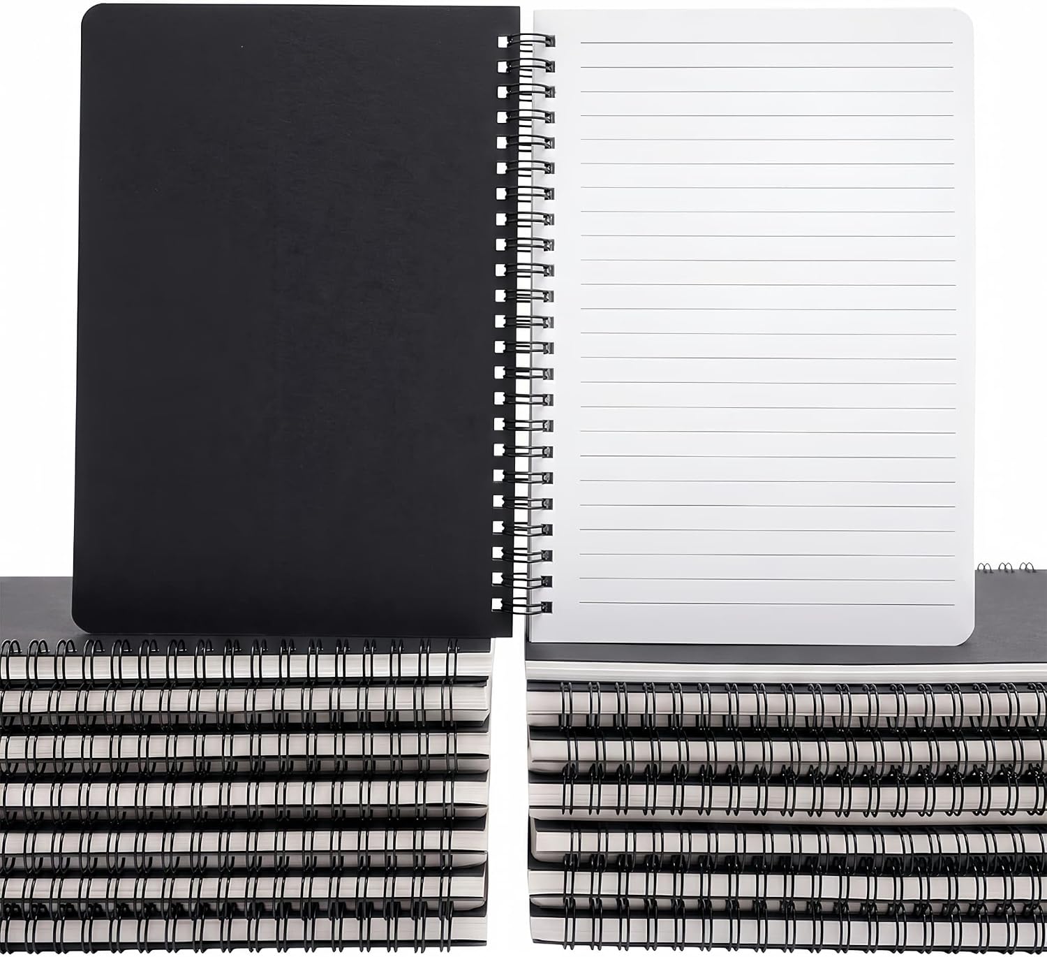 VMK 24 Pack A5 Wide Ruled Spiral Notebooks Bulk, Black Cover