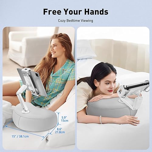Miniatura 5 de AboveTEK Soporte de almohada para tableta para cama, manos libres, ajustable en 360, soporte de almohada para iPad para lectura de regazo con puf
