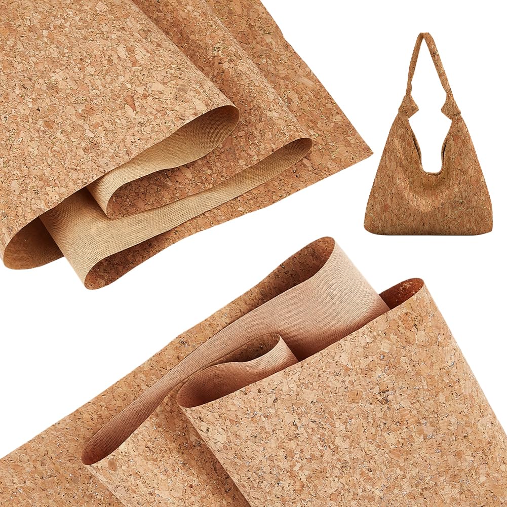 SUPERFINDINGS 2 Rolls Cork Fabric 2.4m Thin Soft Cork PU Leather Fabric Corks Leather Sheets Natural Color Retro Faux Leather Sheets for Sewing Pouches Coins Purses Wallets Notebook