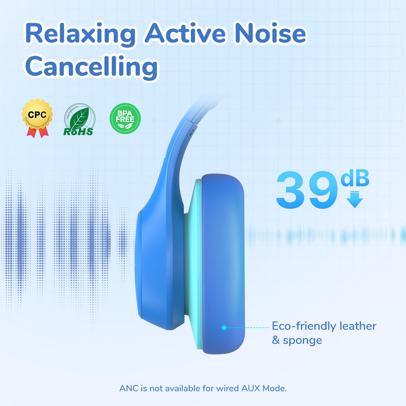 EarFun Auriculares Niños Bluetooth con Micro, Réduction Active Bruit,Azul