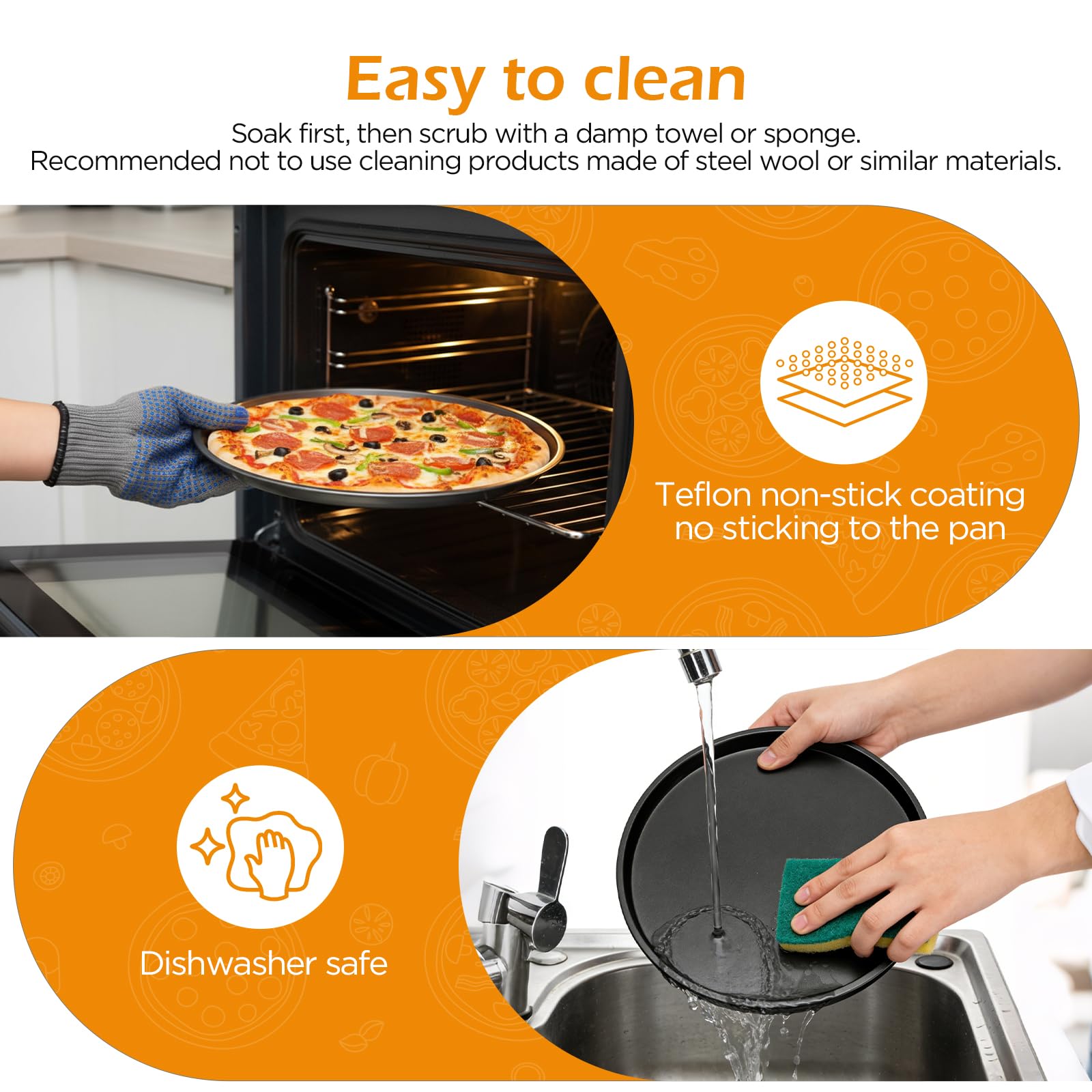 Romon plaque pizza Set de 4, 26 cm, Acier au Carbone avec Revêtement Teflon, Anti-adhésif, Sain et Durable, Idéal pour les Pizzas Maison