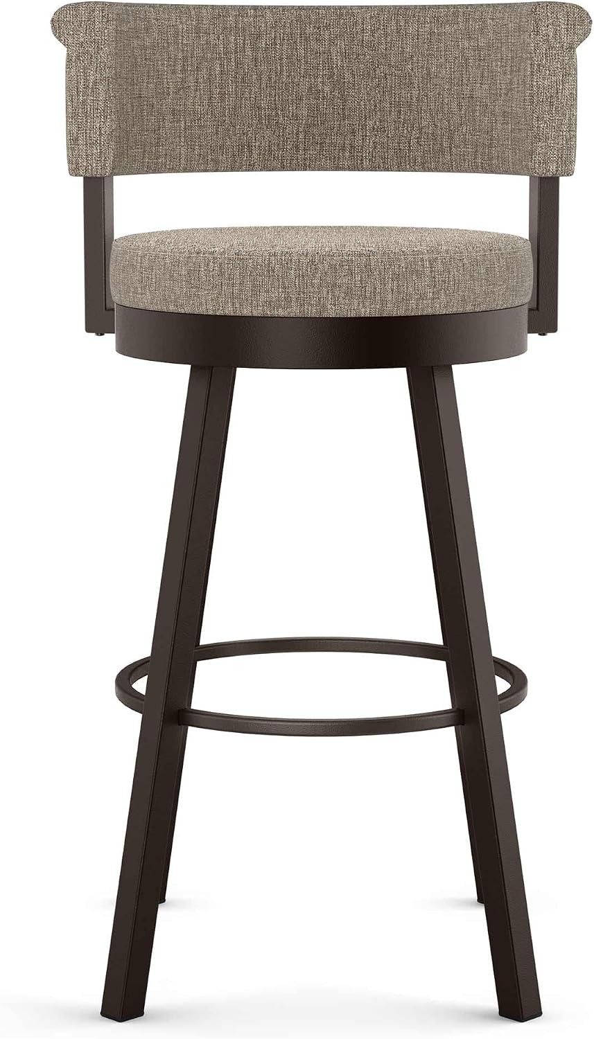 Amisco Rosco 30.75" Bar Height Swivel Stool - Beige & Brown Woven Polyester/Dark Brown Metal