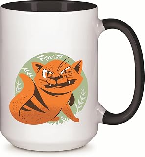 Gift for Pet Lovers Furious Cat Illustration Angry Cat Design 11oz 15oz Inner Color Accent Mug
