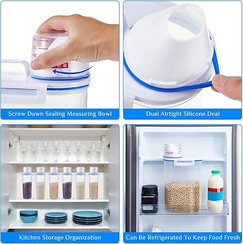 Miniatura 3 de 6 recipientes de almacenamiento de arroz, dispensador hermético de cereales, contenedor de almacenamiento de cocina de barril transparente con