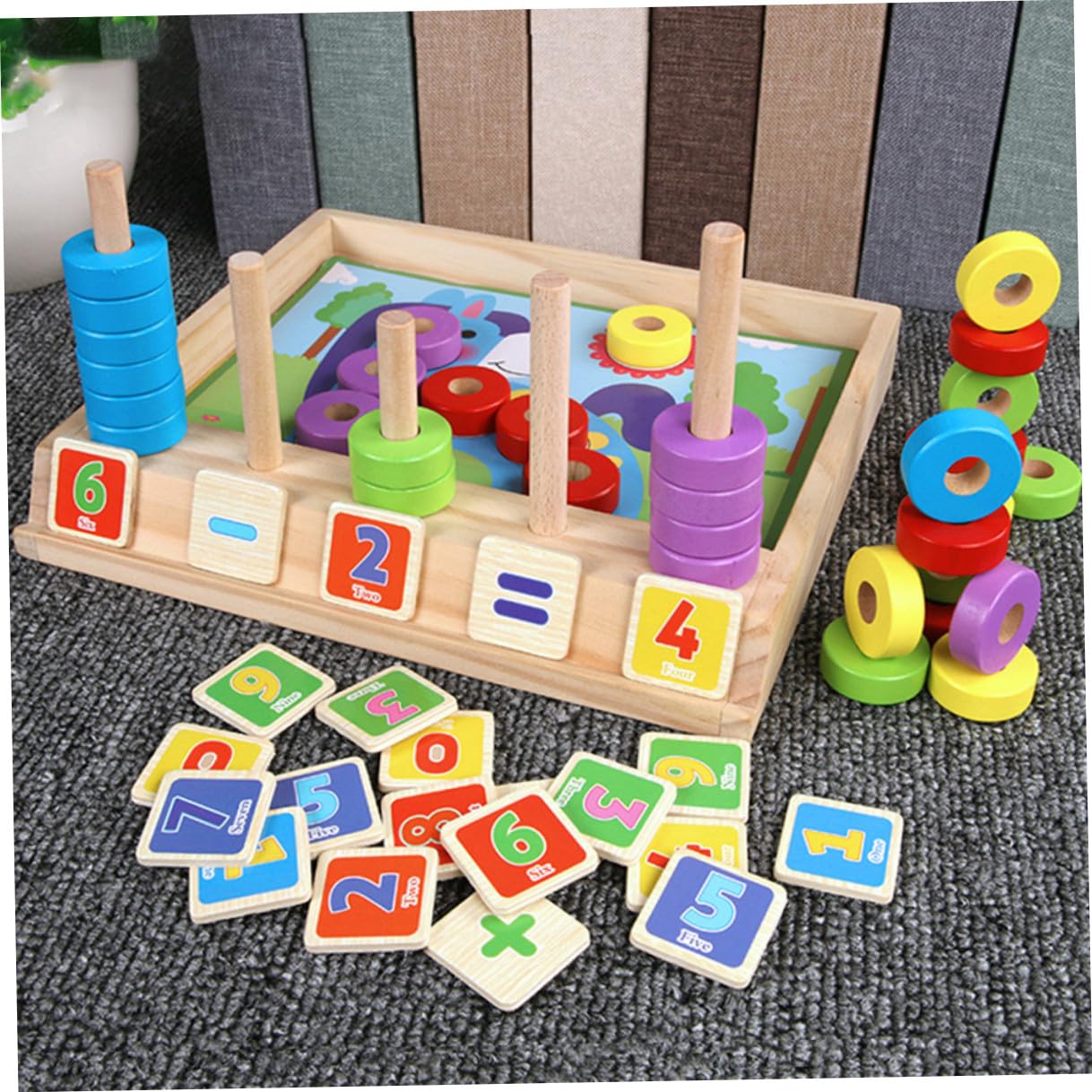 Kisangel Giochi Educativi Puzzle in Legno Montessori per Blocchi Matematici Colorati Gioco di Abbinamento e Calcolo Giocattolo Didattico per Sviluppo Manuale e Cognitivo Superficie Liscia