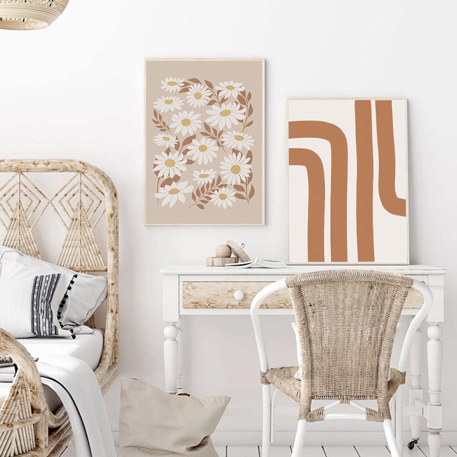 Arte de pared nostálgico Vintage flor curva cartel abstracto lienzo pinturas imagen nórdica decoración de sala de estar 40x60cmx2pcs Marco Interno