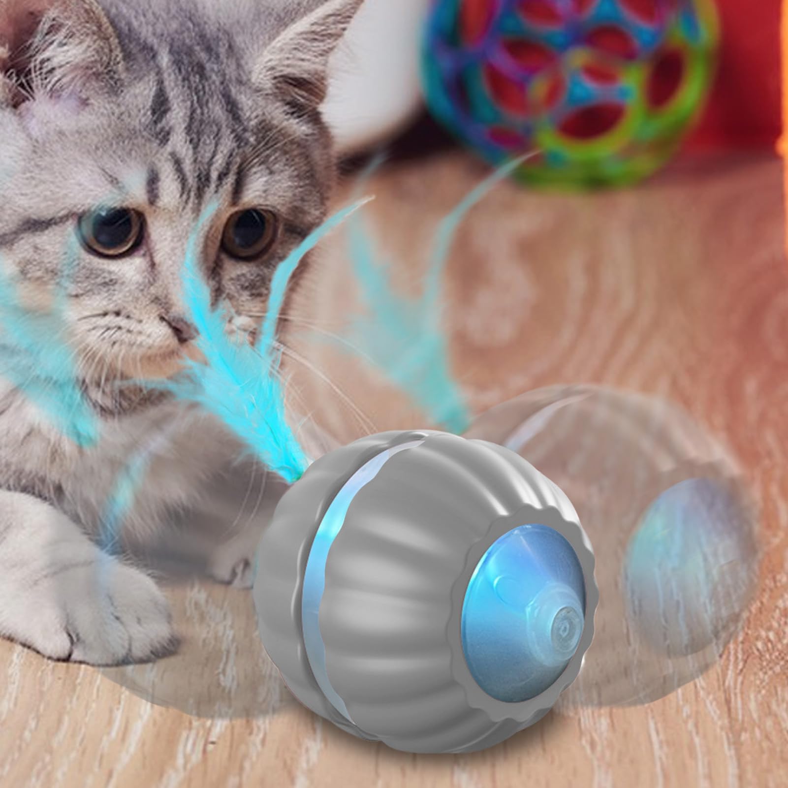 Juguetes para Gatos， Bola interactiva de Juguetes for Gatos en Movimiento automático | Accesorios for Gatitos Inteligentes móvil(Grey)