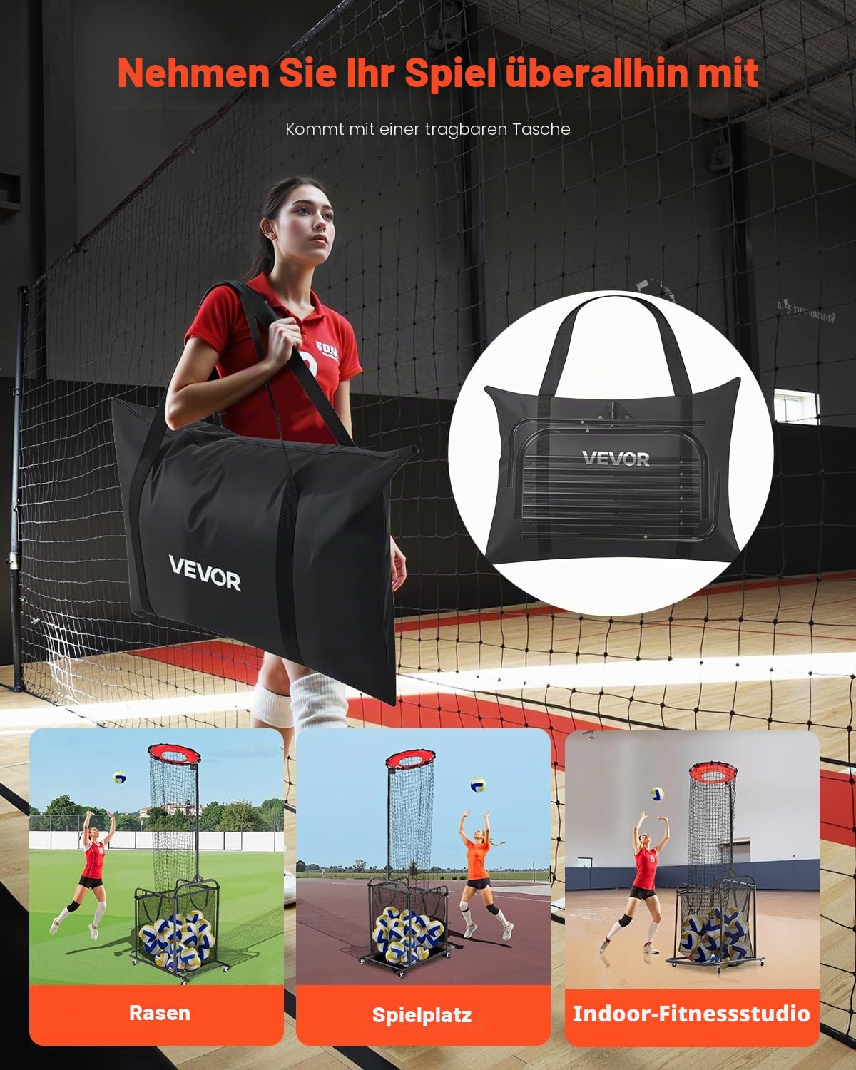 VEVOR Volleyball-Trainingsnetzsystem, 20,3 x 3,5 x 3,4 m, Pitching-Übung/Spiking-Übung/14 Netz, tragbare Netzstation, einfache Einrichtung für drinnen und draußen, Zielnetz zum Servieren von