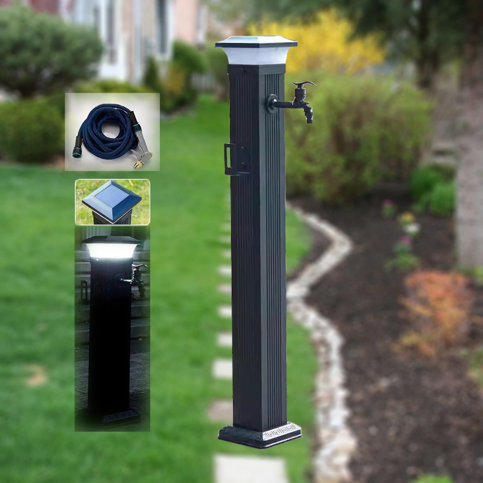 WOTZOV Outdoor Solar Led Light For Faucet - Freeze-Proof Water Column Garden Spigot Hydrant, Ideal For Winter Safety And Decoration，With Long Faucet+spray Gun 1