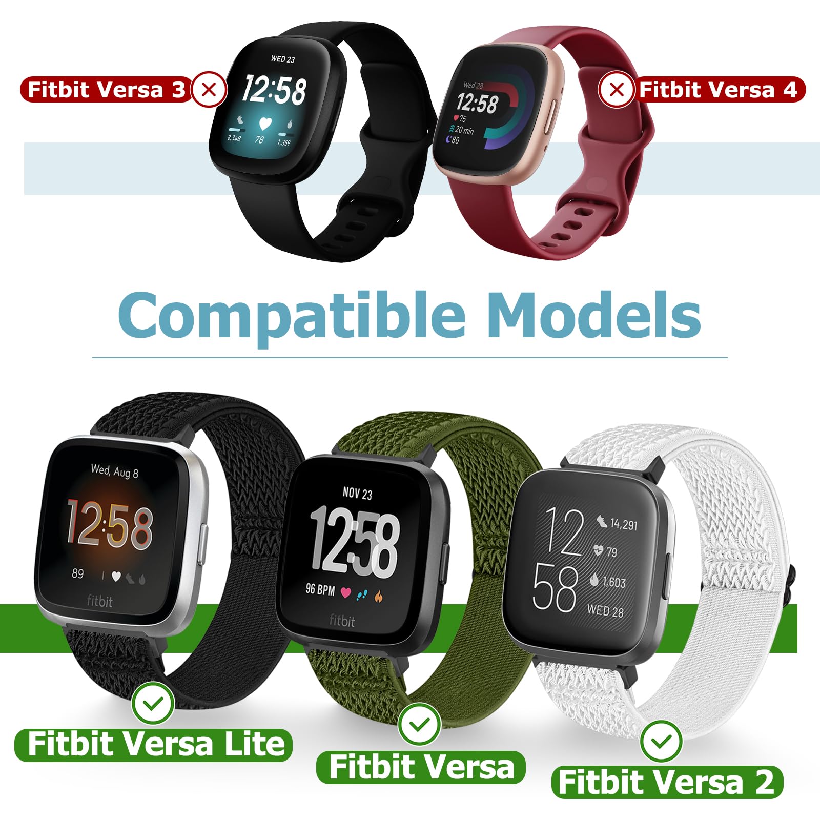 Bcuckood 3 Pack Elastic Straps Compatible with Fitbit Versa 2/Versa Lite/Versa SE - Image 2