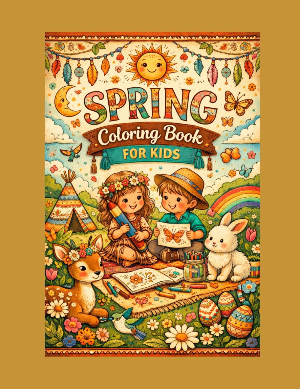Little Boho Spring Coloring Book: Cute Flowers, Bunnies, Butterflies & Nature Scenes | Fun and Easy Coloring Pages for all ages