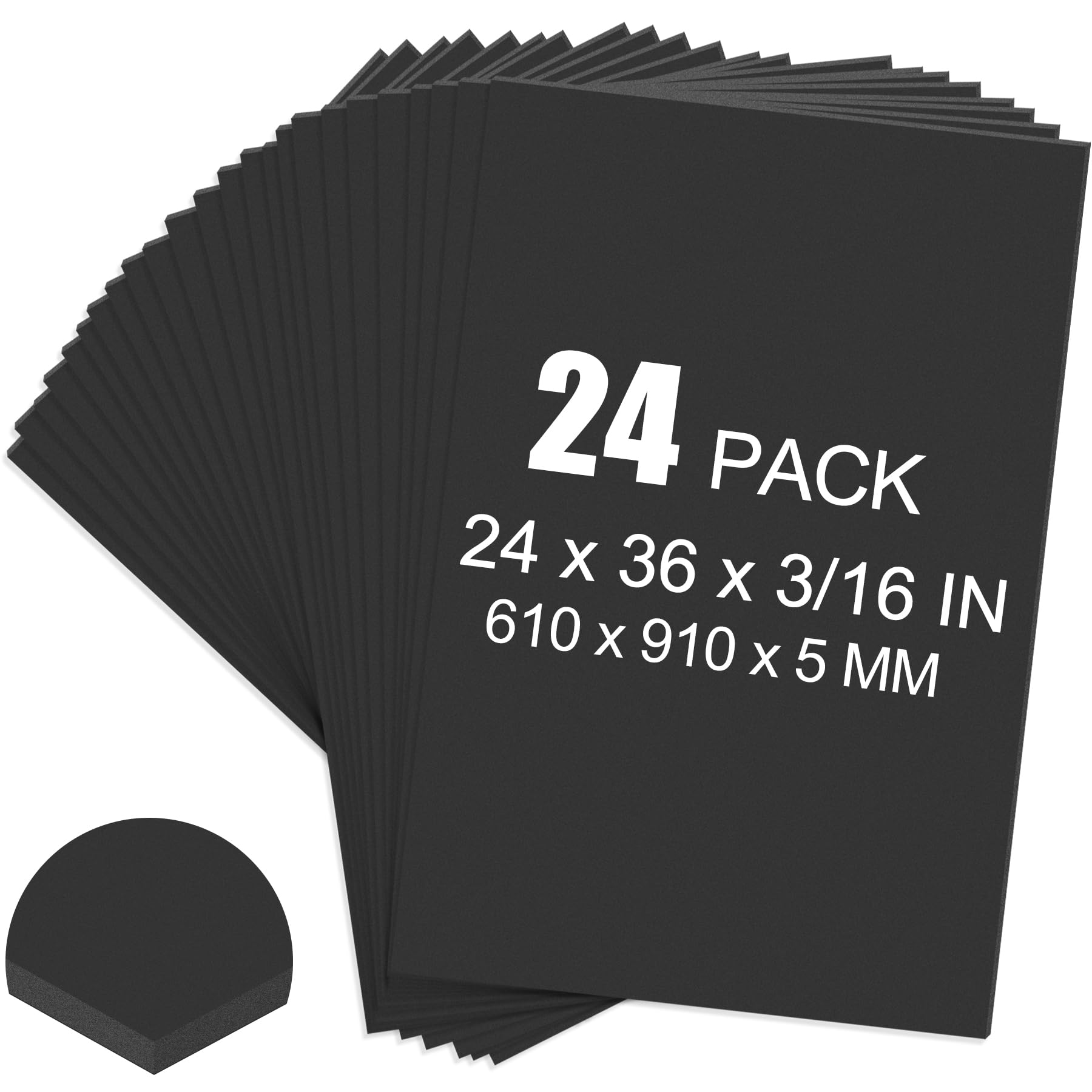 ToLanbbt 24 Pack Black Foam Board, 24 x 36 x 3/16" Thick Foam Core Acid Free Poster Foamboard for Art Craft Projects, Painting, Displaying, Signage, Wedding, School