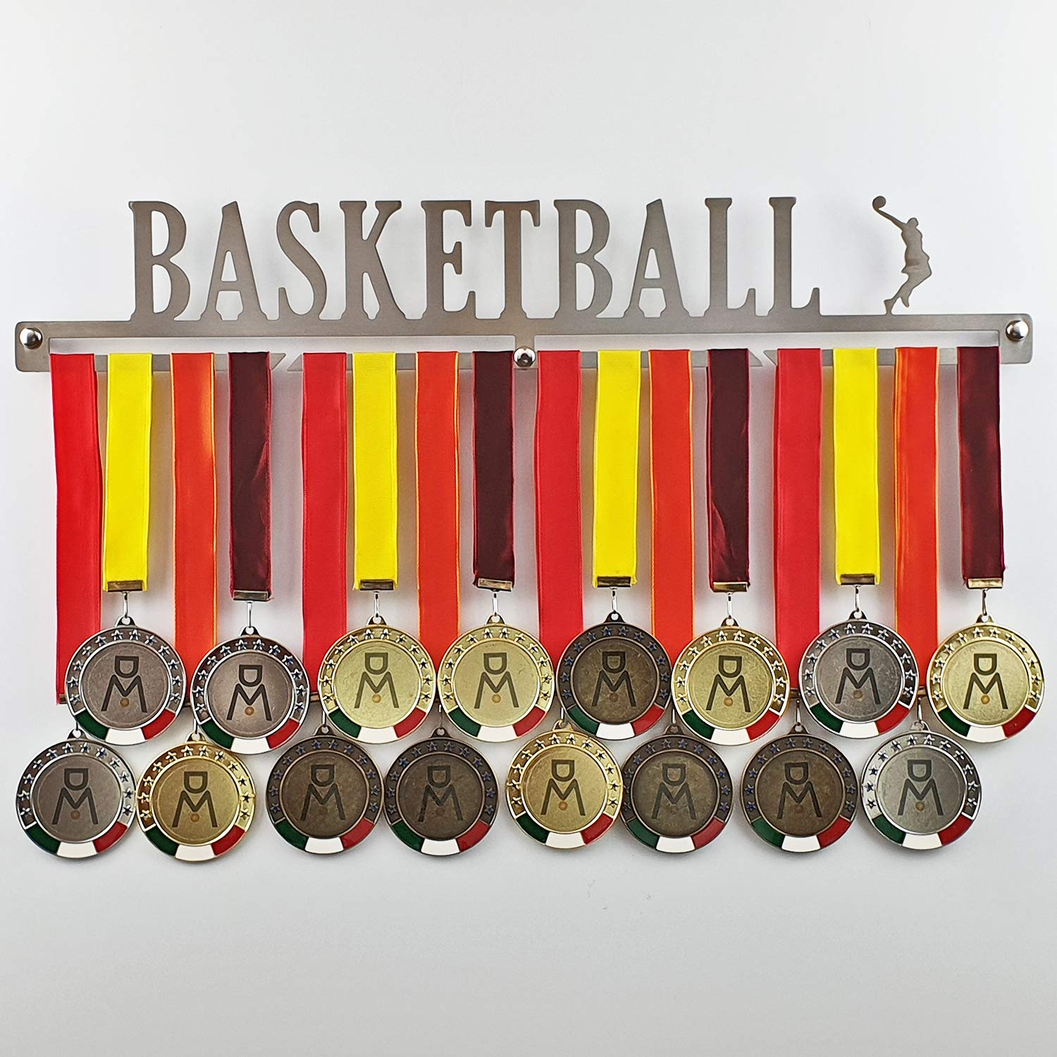 MEDALdisplay Basketball - Medaillen Aufhänger - Wandhalterung für Sportmedaillen Basket-Ball, Basket - Medaillenhalter - Sport Medal Hanger - Gebürsteter Edelstahl - 100% Made in Italy