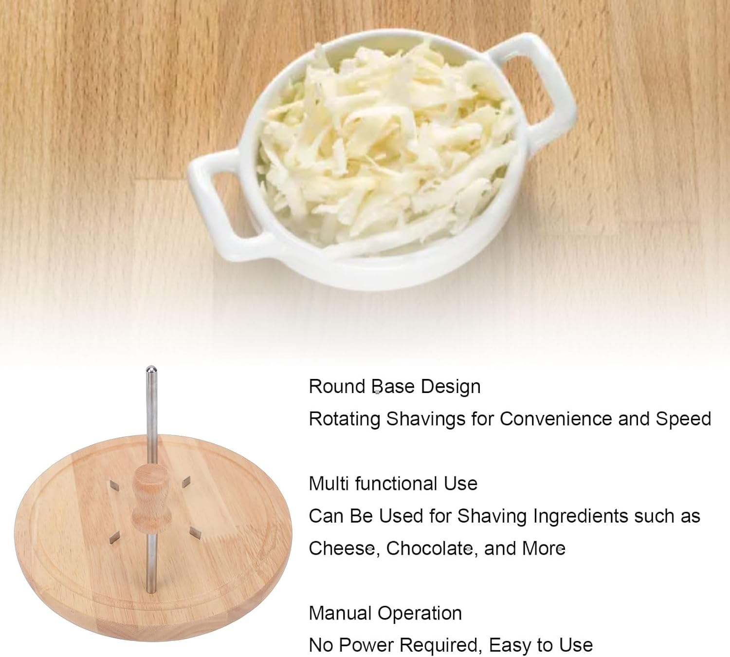 Cheese Curler Shaver, 8.7 Inch Stainless Steel Manual Cheese Curler Flower Maker Wheel Sliceres with Beechwood Base for Restaurants Cafes Dessert Shops