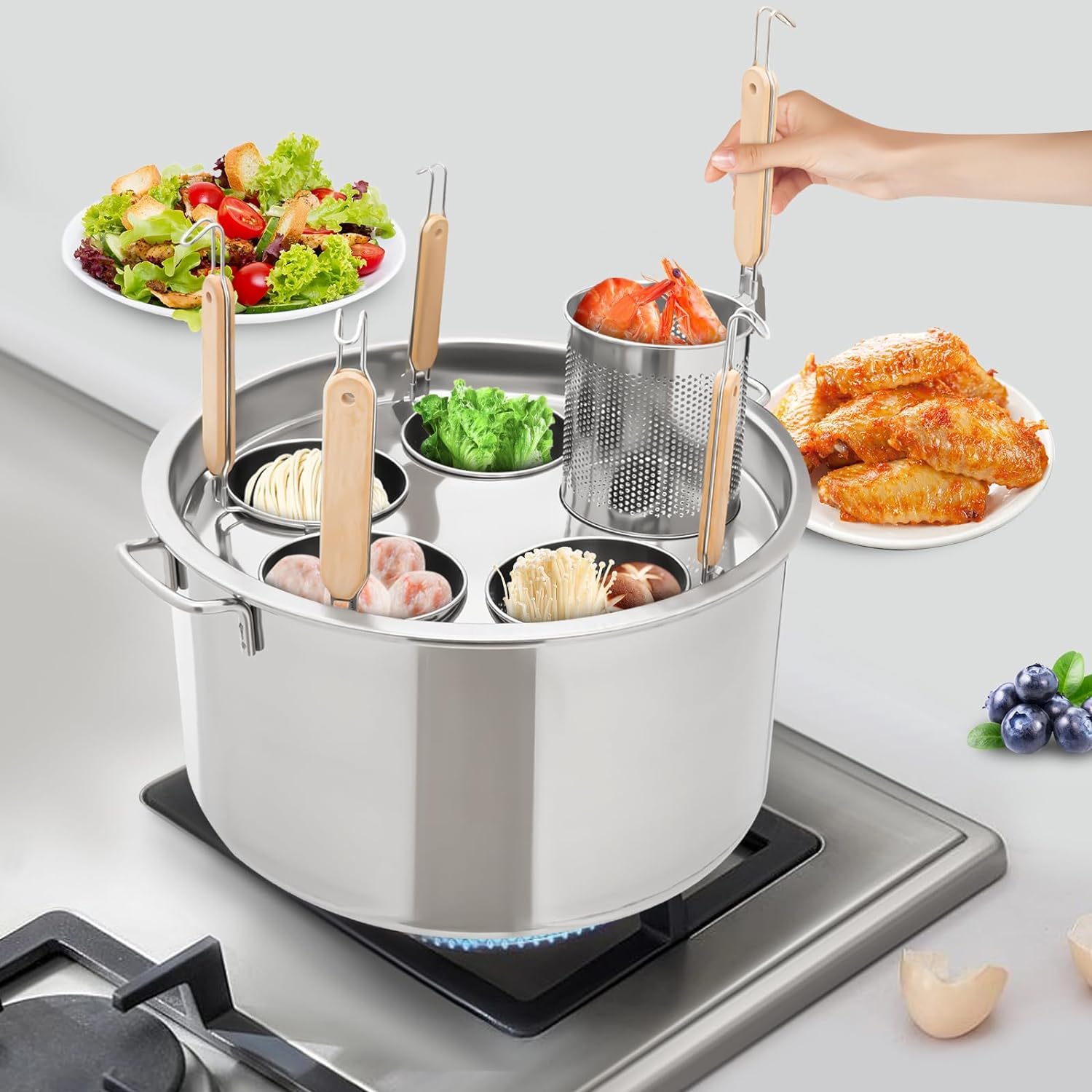 Amazon | WTTTTW 5穴パスタクッカーインサートセット、マルチポット 