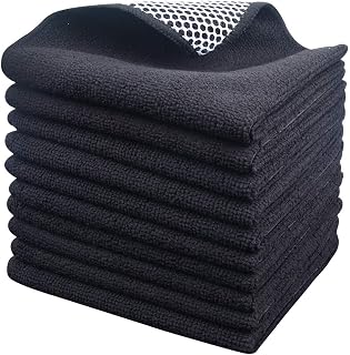 SINLAND Dish Cloth for Washing Dishes Kitchen Washcloth Cleaning Cloth | 12x12inch 10pack Kitchen Towels Rags, Microfiber Cleaning Cloths, Wash Cloths with Poly Scour Side, Wholesale, Black