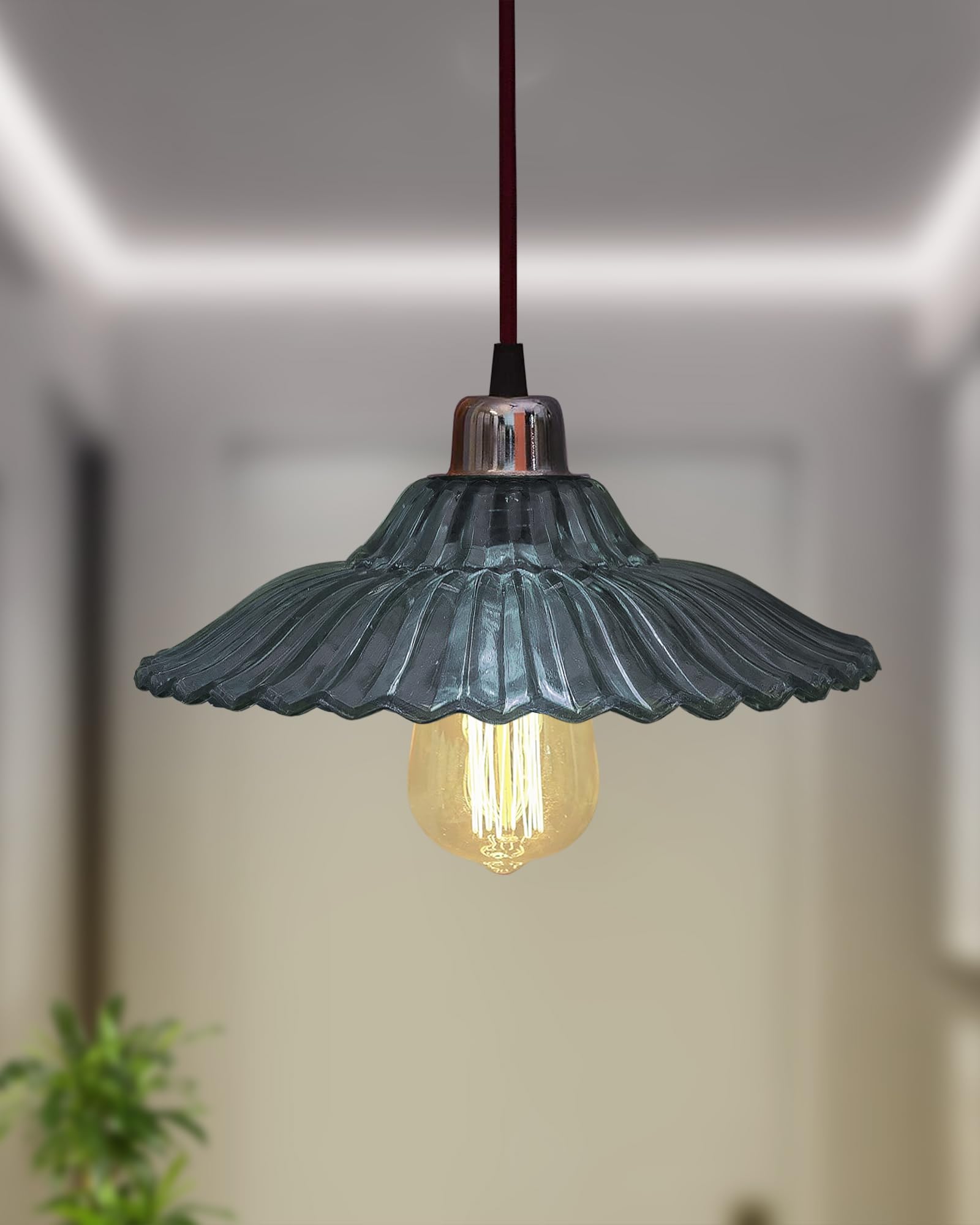 Homesake Vintage Hanging Pendant Light with Blue Glass Shade, Edison Bulb-Retro Industrial Ceiling Lamp for Home Decor,Bohemian Style, Farmhouse Lighting,Industrial Design,Ceiling Fixture(Transparent) - Image 9 thumbnail