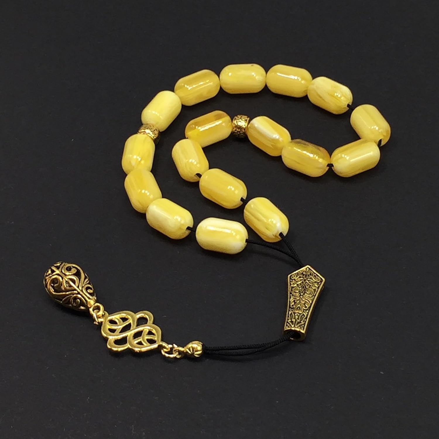 Greek KOMBOLOI, Worry, Relaxing, Anxiety Beads, Begleri, Stress Relief Relaxation (Yellow Resin Drum -15X10 mm- 17 Big Beads)