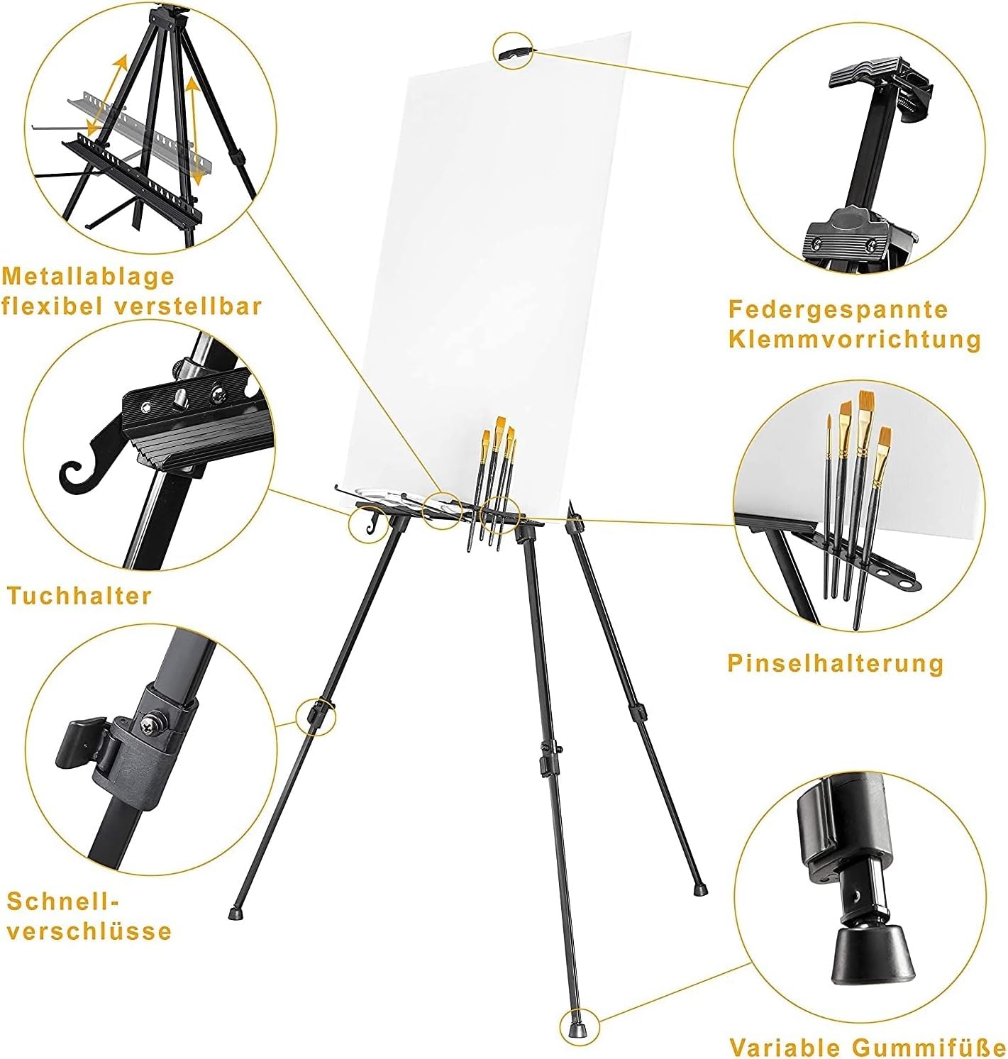Studio-Staffelei aus Aluminium, 60 cm, eine breite Palette von Staffelei für Leinwände bis zu 122 cm Höhe und 4 cm Tiefe