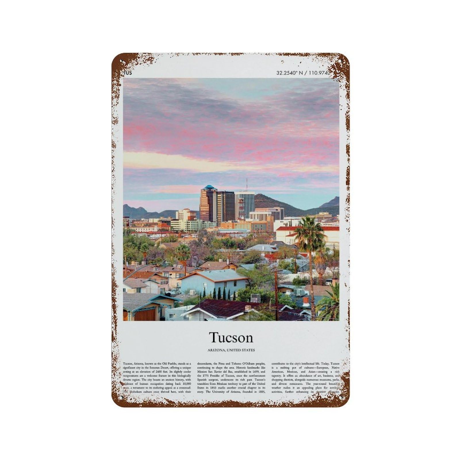 xiaoxiaoshen Tucson Arizona, United States, USA City Scenery Wall Decor Art Metal Tin Poster Modern Home Decor Art Home Bar Shop Decorations Vintage Sign 30x20cm