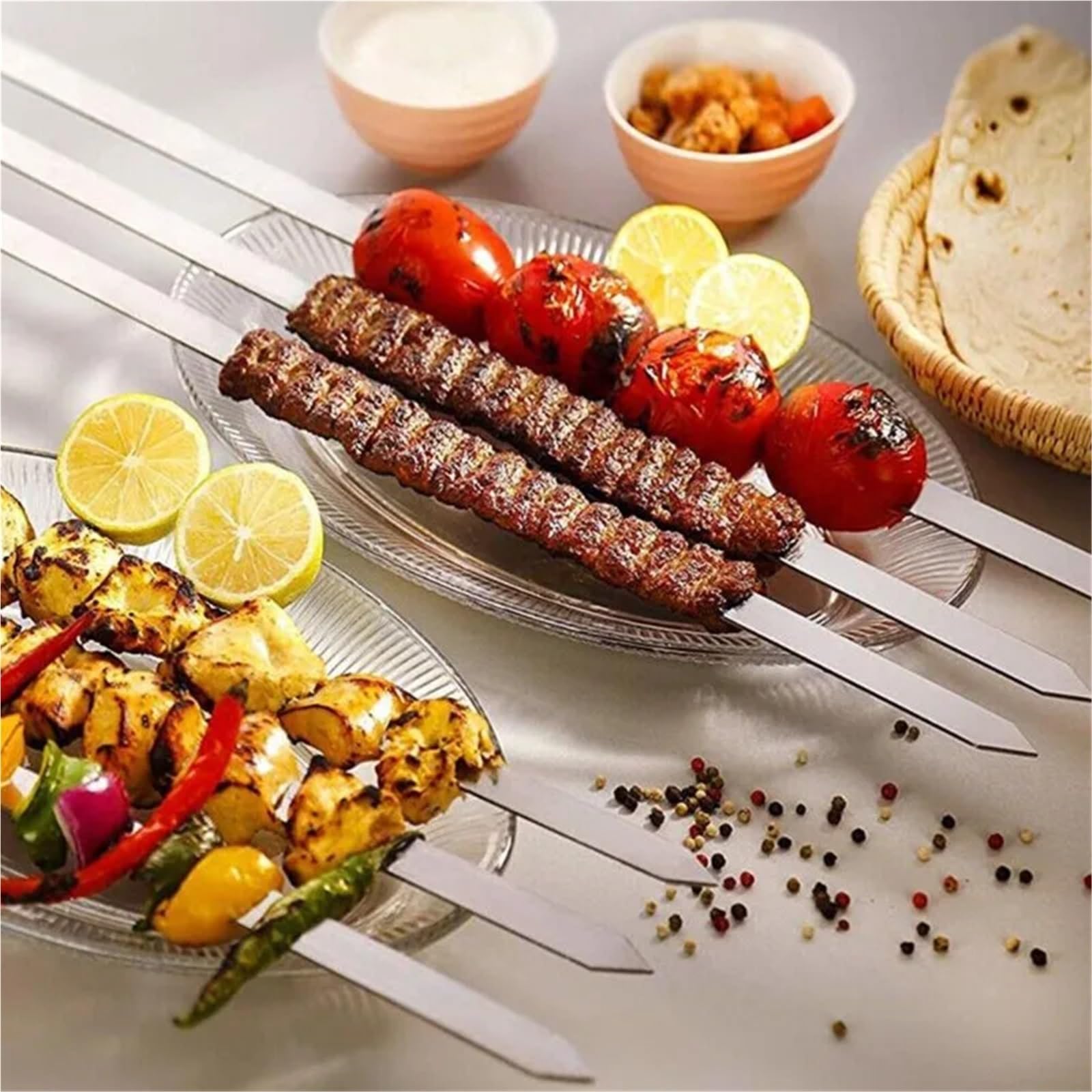 Grill zubehör 21 Zoll langer, flacher Grillspieß aus Edelstahl 340 for professionelle Grillspieße(12pcs kabob skewers)