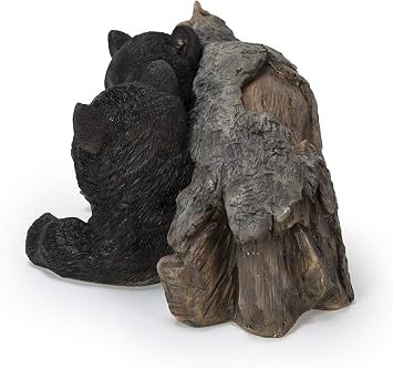HI-LINE Gift Black Bear Cubs Hiding Under Log Statue