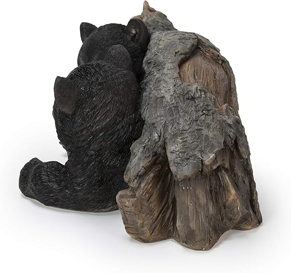 HI-LINE Gift Black Bear Cubs Hiding Under Log Statue