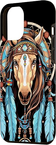 Miniatura 2 de Funda tribal para iPhone 14 Pro Max Horse Dreamcatcher nativo americano plumas