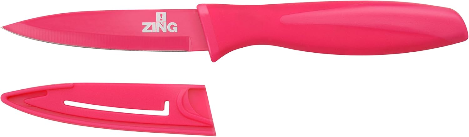 Premier Housewares 0907069 Zing Paring Knife, Non-Stick Blade, PP Cover and TPR Handle, Fuchsia