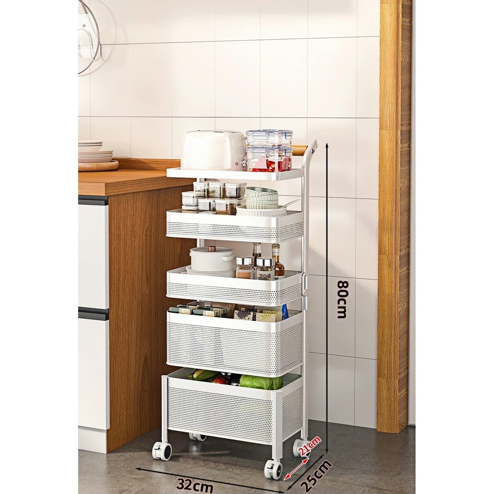 Użytkowy wózek na kółkach Obrotowy wózek kuchenny Slim Gap Wielopoziomowy organizer na przekąski i produkty kółkach