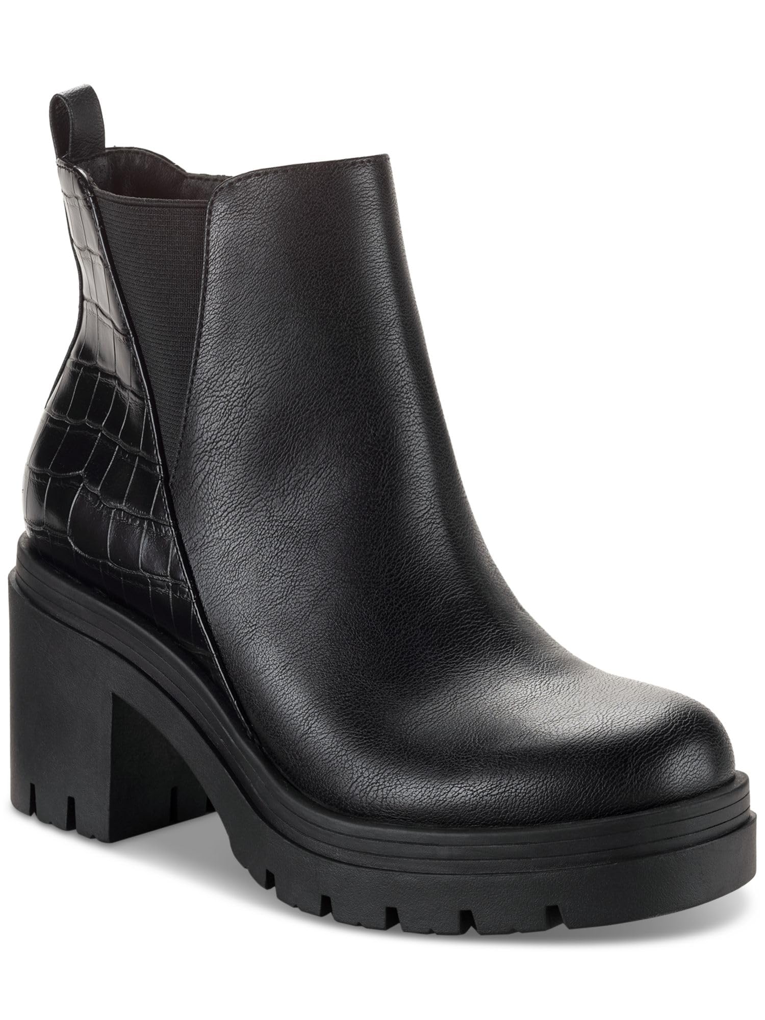 Sun Stone Womens Black Mixed Media 1 Platform Treaded Heel Pull-Tab Croc Lug Sole Goring Veronikaa Round Toe