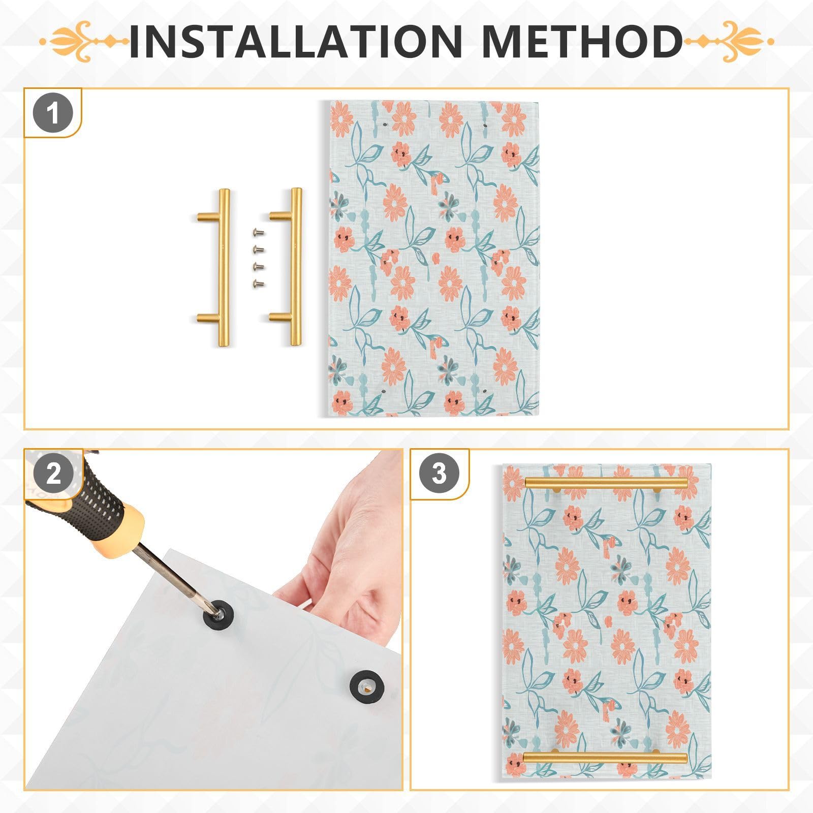 BOESI Doodle Colorful Flowers Tray, Tray with Handles, Countertop Organizer, Decorative