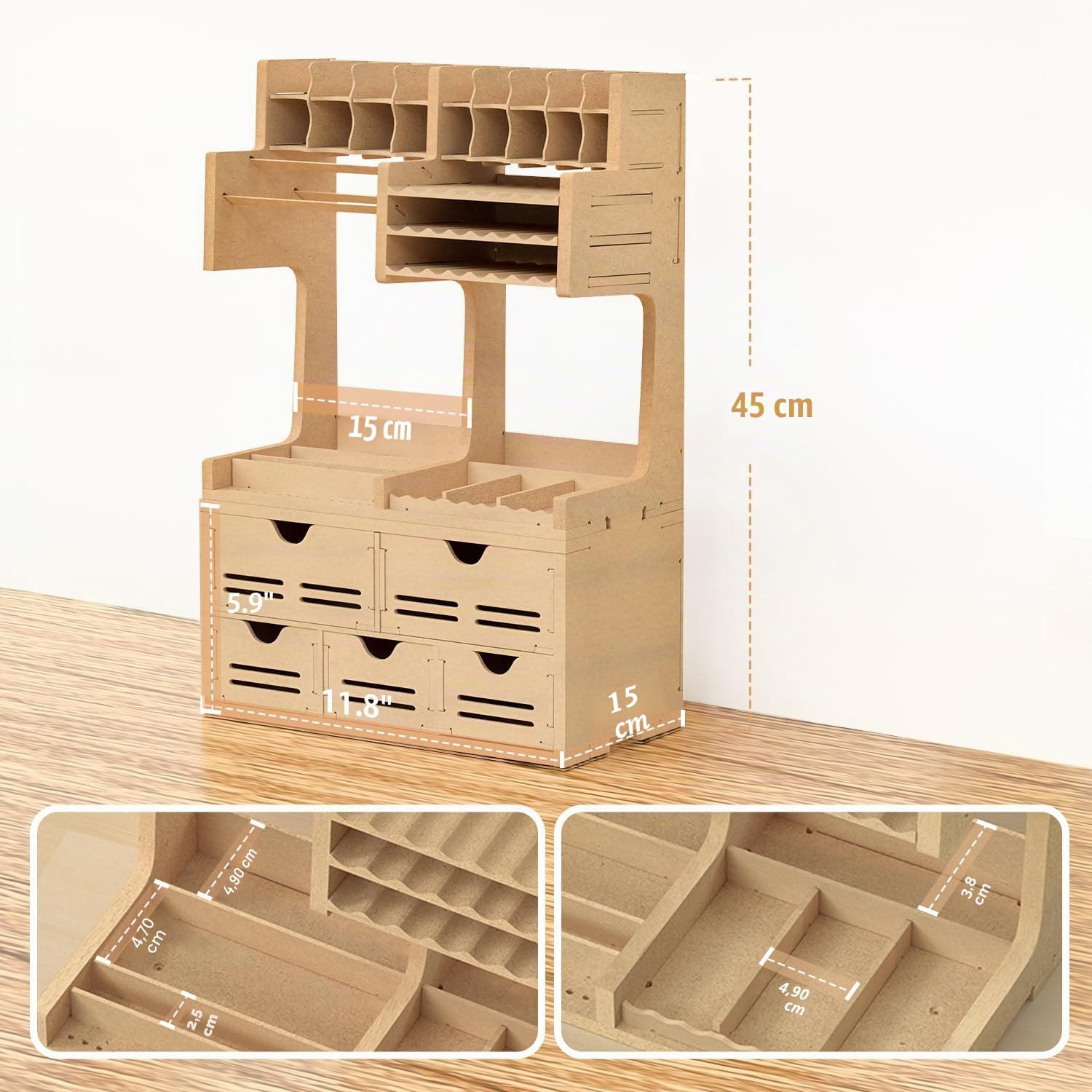 Estantería de plástico para modelismo y pintura, estantería todo en uno para herramientas de modelismo, material MDF, alicates/almacenamiento de pintura, estación de trabajo de montaje GK Plus