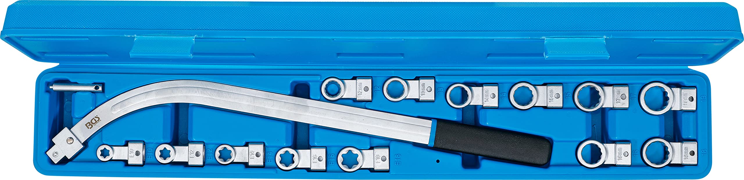 BGS 1312 | Juego de llaves para polea tensora | 12 caras 12 - 19 mm / E-Torx E10 - E18 | 15 piezas
