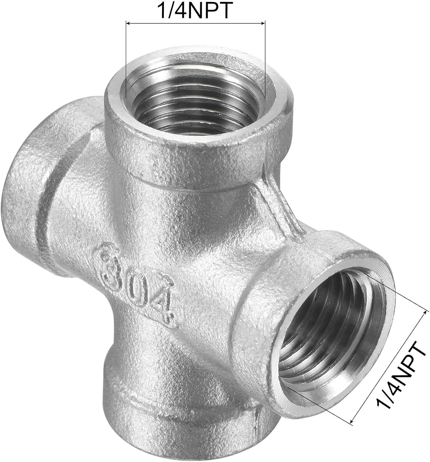 uxcell 304 Stainless Steel Pipe Fitting Cross 1/4 NPT Female Thread Hose Connector Adapter