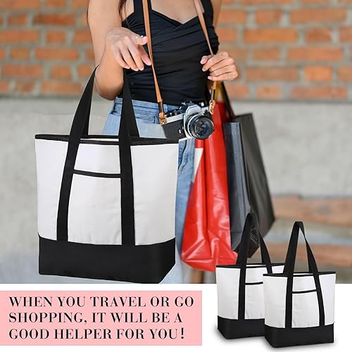 Miniatura 5 de 24 bolsas de lona grandes a granel con bolsillo exterior y asas, bolsas de comestibles reutilizables de 18 pulgadas de algodón en blanco multiusos