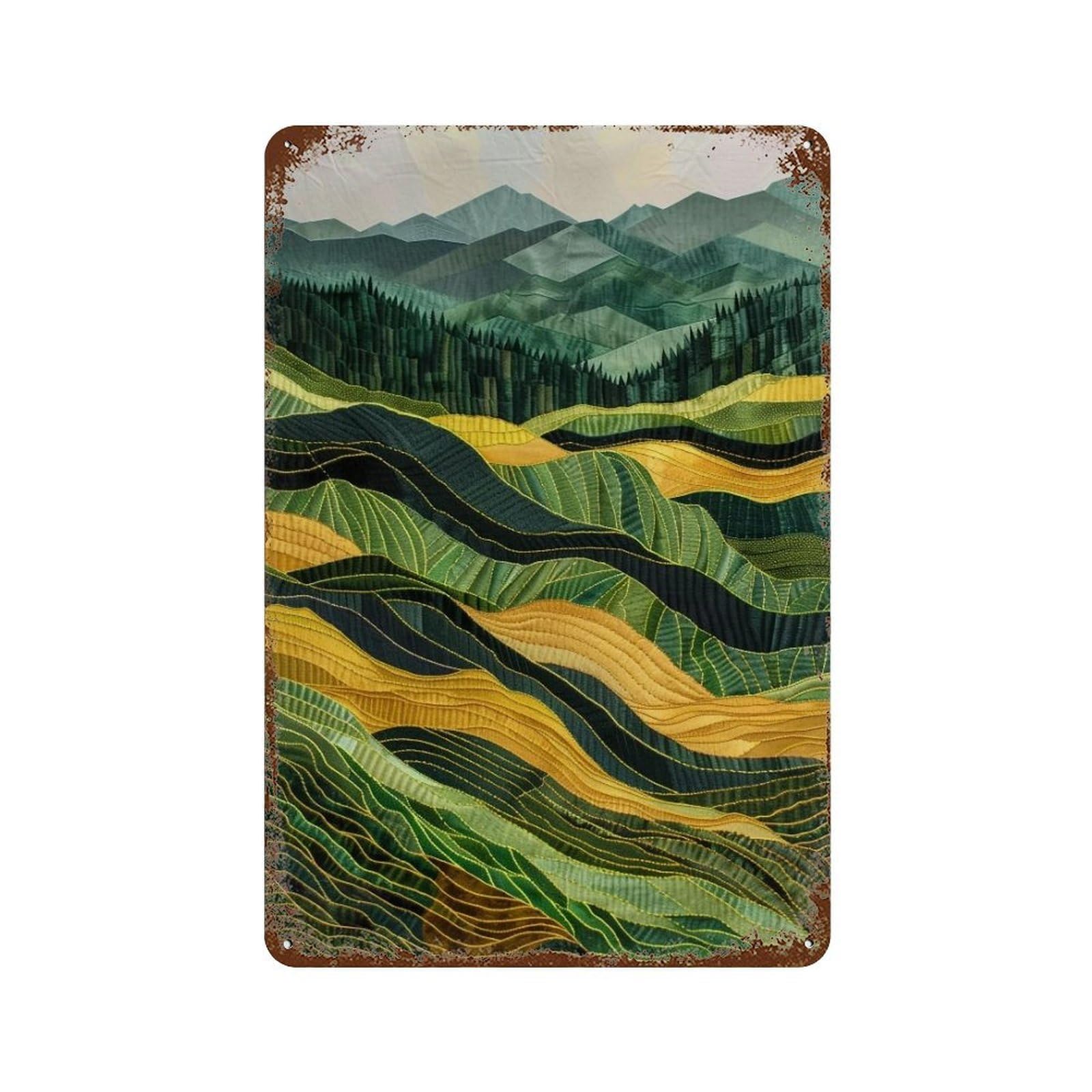 Wihyrtui Style Stitched Wavy Stratified Green Hills 03 Wall Retro Iron Metal Tin Sign Vintage Art Poster Modern Home Cofffee Club Art Bar Shop Decor 30X20cm