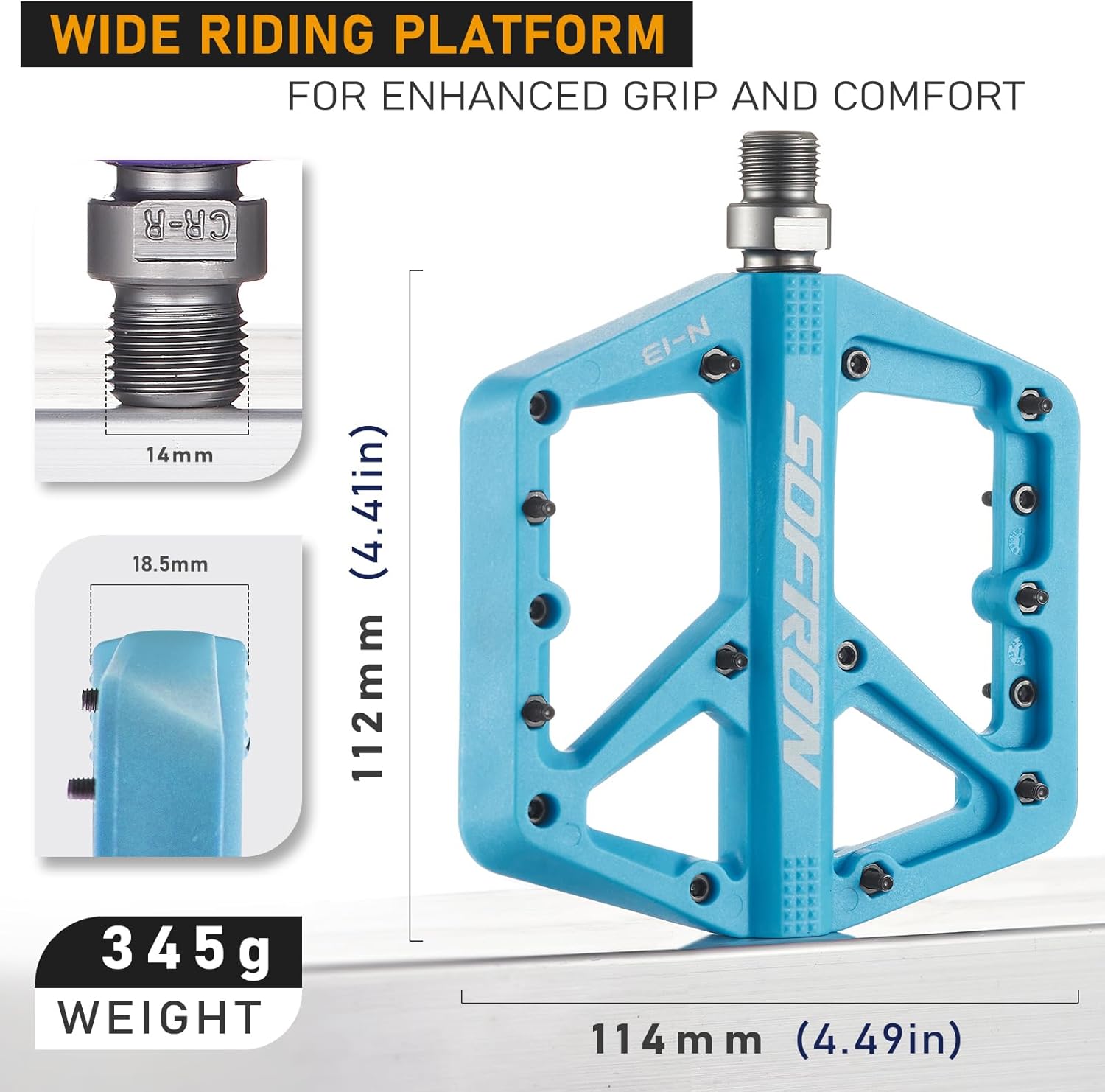 Nylon Bike Pedals, Lightweight Mountain Bicycle Pedals for BMX/Road Bikes, Lightweight, Non-Slip, Perfect for Mountain & Road Biking