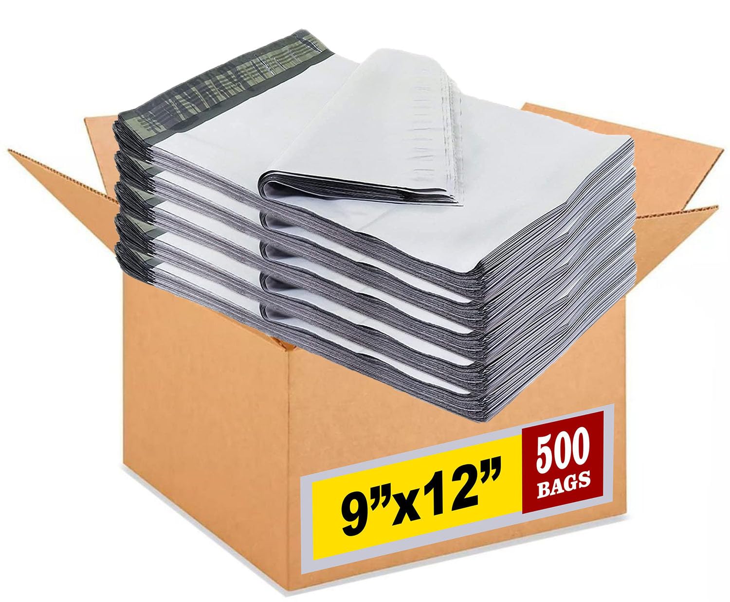 iMBAPrice 9x12 inches Poly Mailers, 500-Pack Medium Size #3 White Color Poly Mailing Shipping Envelopes Bags, Self Seal Adhesive Waterproof and Tear