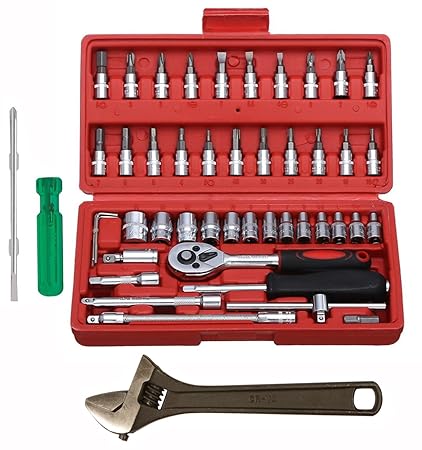 Digital Craft Hand Tool Kit Car Ratchet Wrench Assembly Tool Household Repair Tools Automotive Set Socket Set 46Pc,6Inch 2 In 1 Screw Driver,10