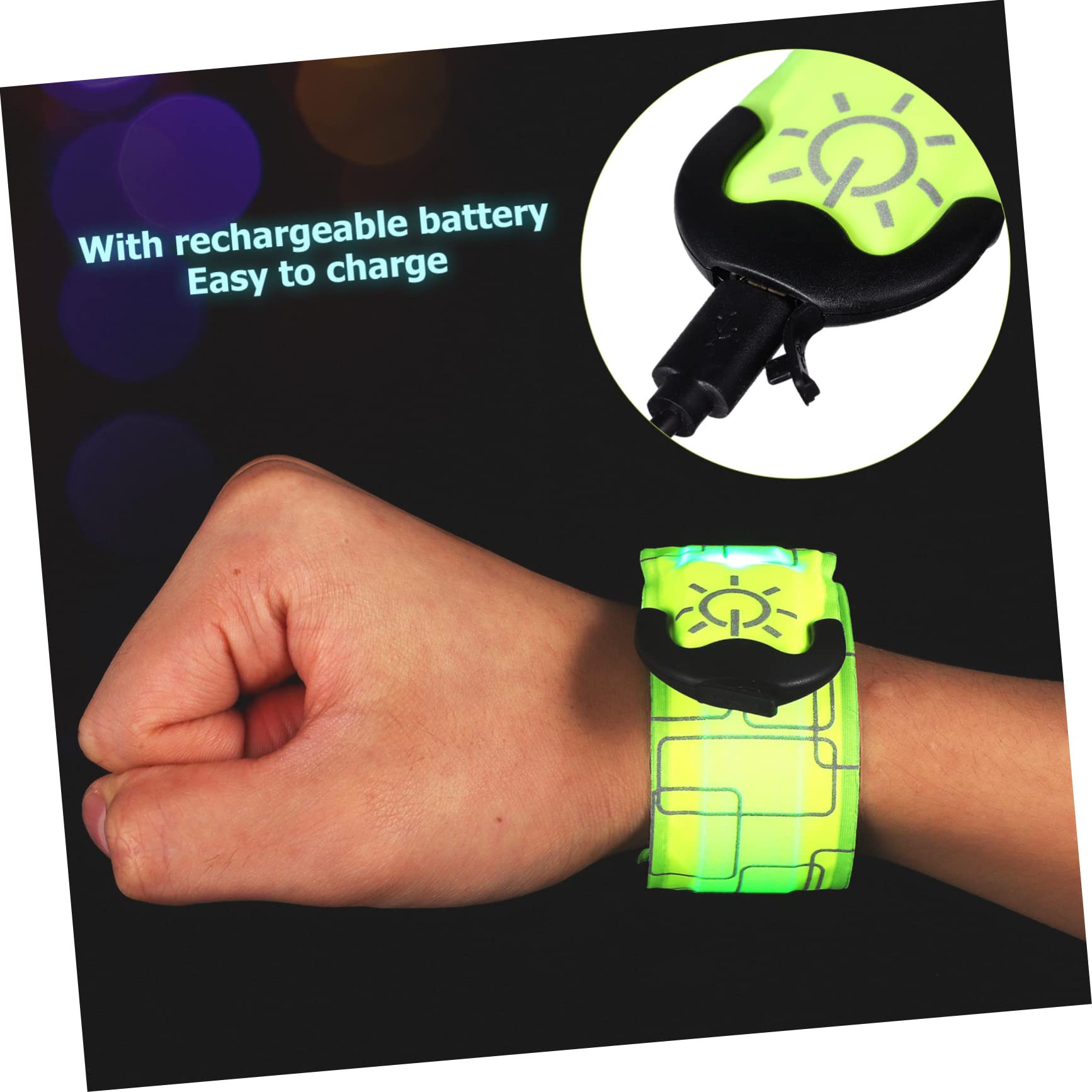 UKCOCO 4 Pezzi Braccialetti LED Ricaricabili in PVC ad Alta visibilità per Ciclismo e Passeggiate Animali Bracciali Luminosi da Polso Slap Armband Sicurezza Notturna
